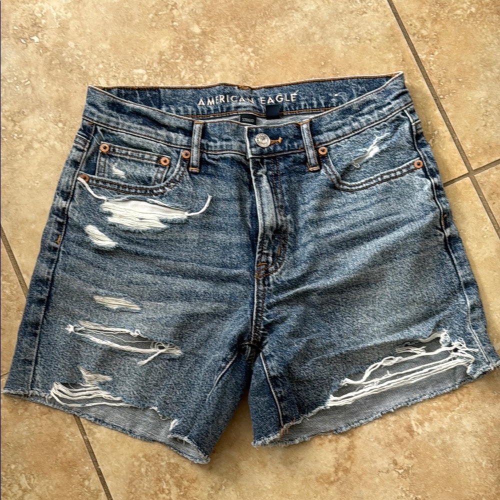 American Eagle Outfitters Blue Distressed Jean Shorts